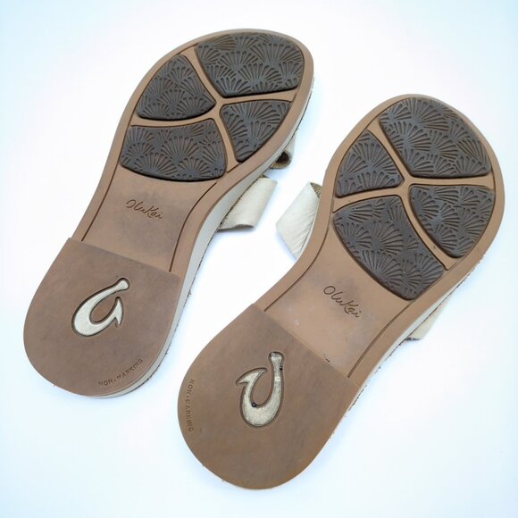 Olukai Ke’a Leather Sandals Women’s Size 6 Slip On Criss Cross Flats Beige Cream - Picture 8 of 9
